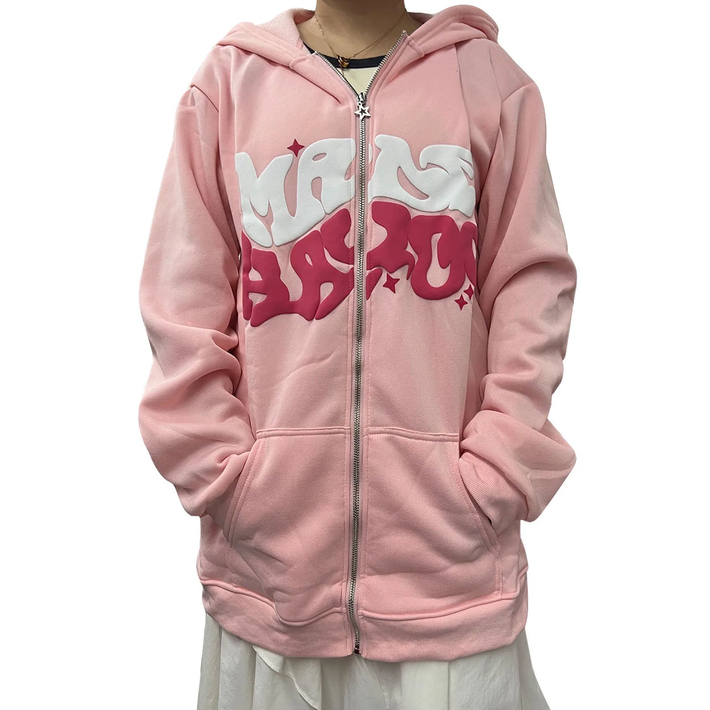 Women s Zip Up Hoodies Long Sleeve Letter Print Oversized Sweatshirts Jackets Streetwear Tops