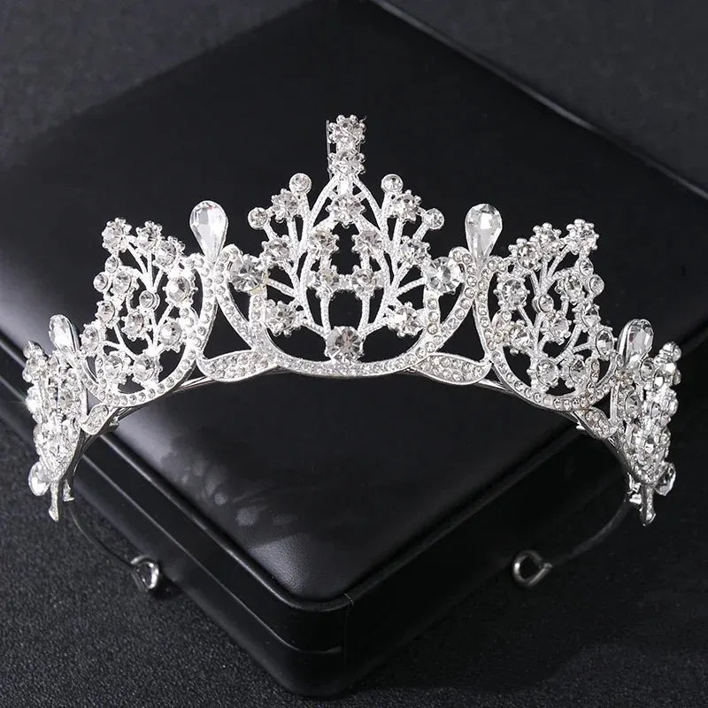 Luxury Silver Color Crystal Pearls Bridal Tiaras Crown Baroque Rhinestone Pageant Diadem Bride Headband Wedding Hair Accessories