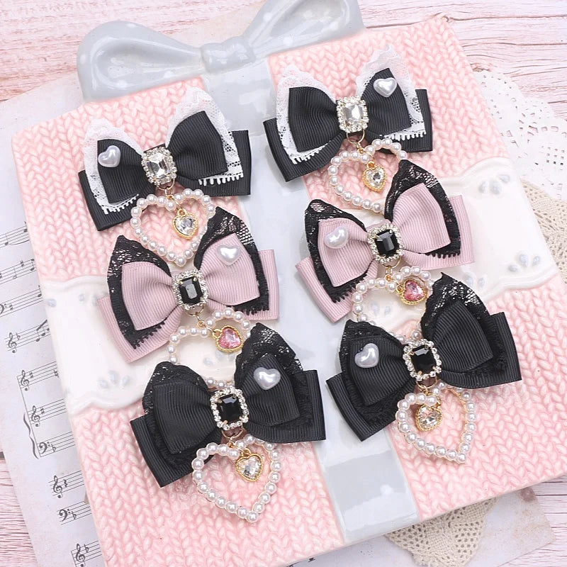 1 Pair Female Hair Clips Pearl Heart Side Clip Sweet Girl's Hairclips Lolita Hairpin Headdress Jiraikei Accessories