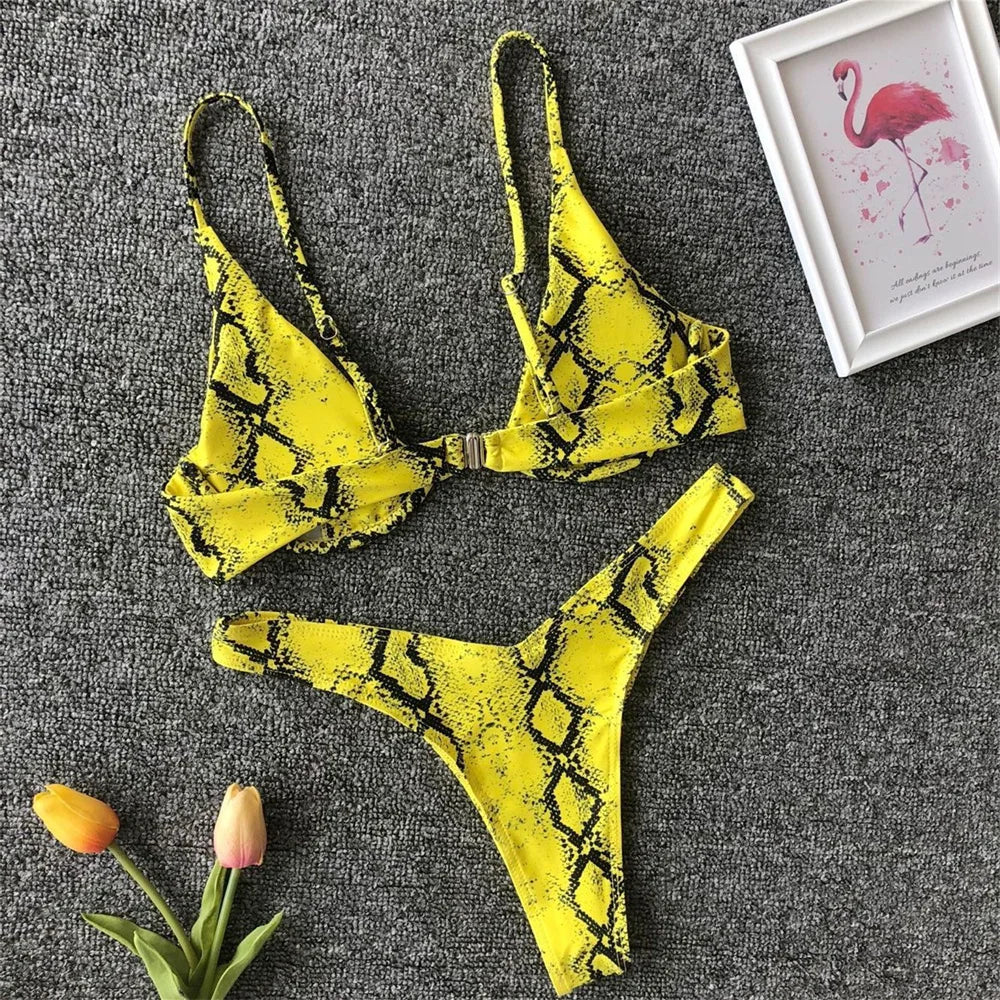 Snake Print Bikini Push Up Sexy Micro Swimsuit Thong Swimwear 2 Piece Beachwear Women Bathing Suit Bikinis Sets Female Swimsuits