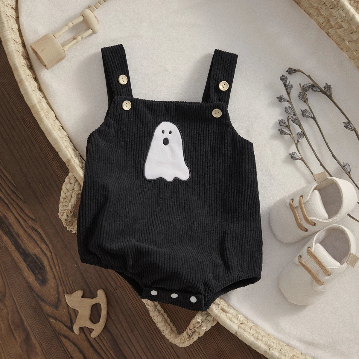 ma&baby 0-18M 1st Halloween Baby Costumes Newborn Infant Boy Girl Pumpkin Ghost Print Jumpsuit Corduroy Overalls
