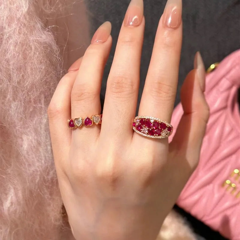 Light Luxury Shining Exquisite Ruby rings for women High quality Palace Style Romantic Water Drop Irregular Ring Wedding Jewelry