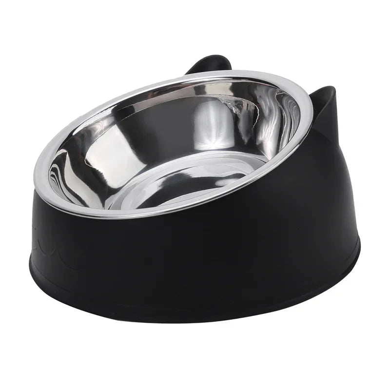 Stainless Steel Tilted Cat Food Bowl Cat Ears Design Slanted Mouth Feeder Pet Food Water Supplies Feeders Dog Bowl Cat Supplies