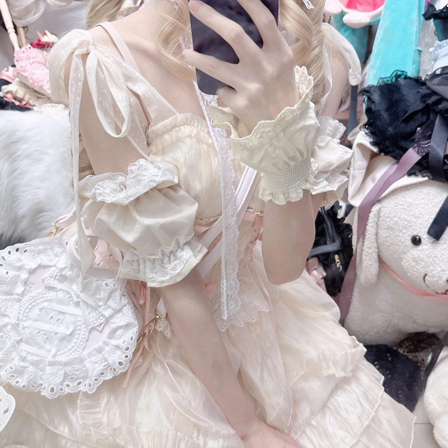 Lolita Handmade Love Heart Lace Flower Cute Shoulder Bag Sweet Girl Students Bow Tote Handbags