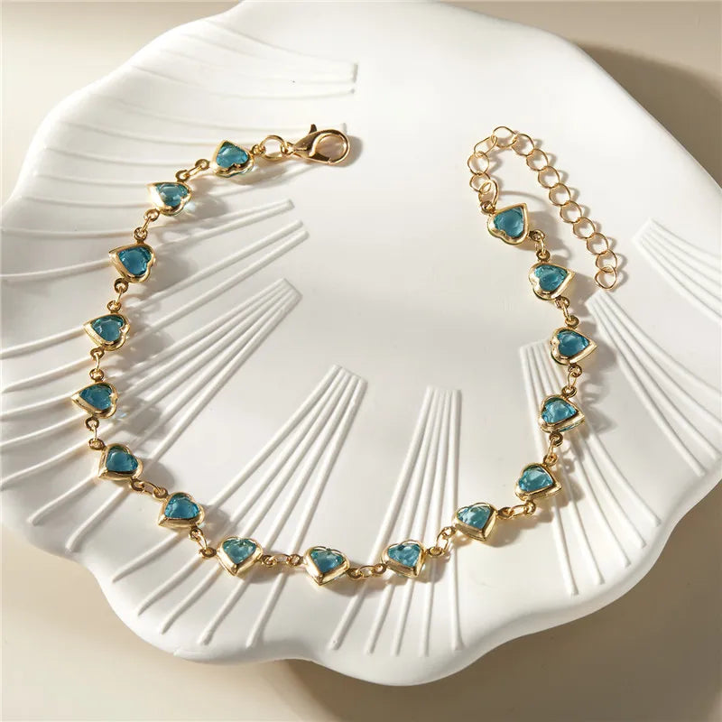 Exquisite Boho Candy Color Heart Shaped Crystal Bracelet for Women Fashion Charm Zircon Butterfly Pearl Metal Chain Bracelets