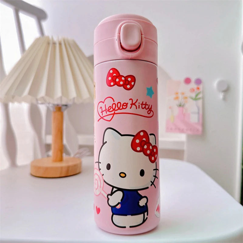 MINISO 420ML Thermos Coffee Cup 304 Stainless Steel Water Bottle Cute Cartoon Pattern Student Drink Bottle Girl Gift Water Cup