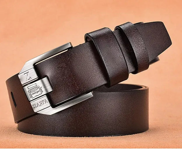 130CM Leather Cowhide Men's Belt Fashion Metal Alloy Pin Buckle Adult Luxury Brand Jeans Business Casual Waist Male Strap Brand