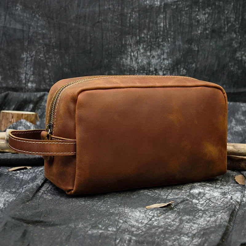 Fashion High Quality Small Travel Bag Crazy Horse Leather Travel Wallet Storage Bag Washing Make Up Bag For Travel toiletry