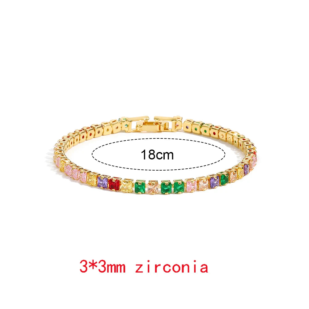 Luxury Rainbow Adjustable Multicolor Tennis Bracelets For Women Ladies Wedding Colorful Zircon Charm Bracelet Hand Chain Jewelry