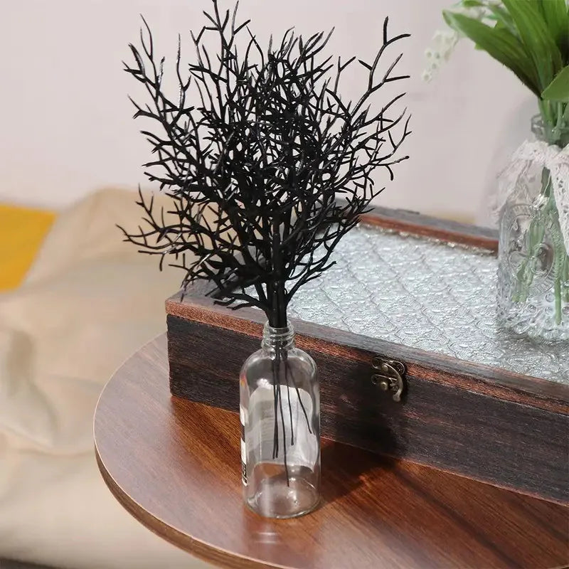 5pcs Black Halloween Artificial Dead Branch Antlers Shape Artificial Plastic Tree Branch Realistic Exquisite