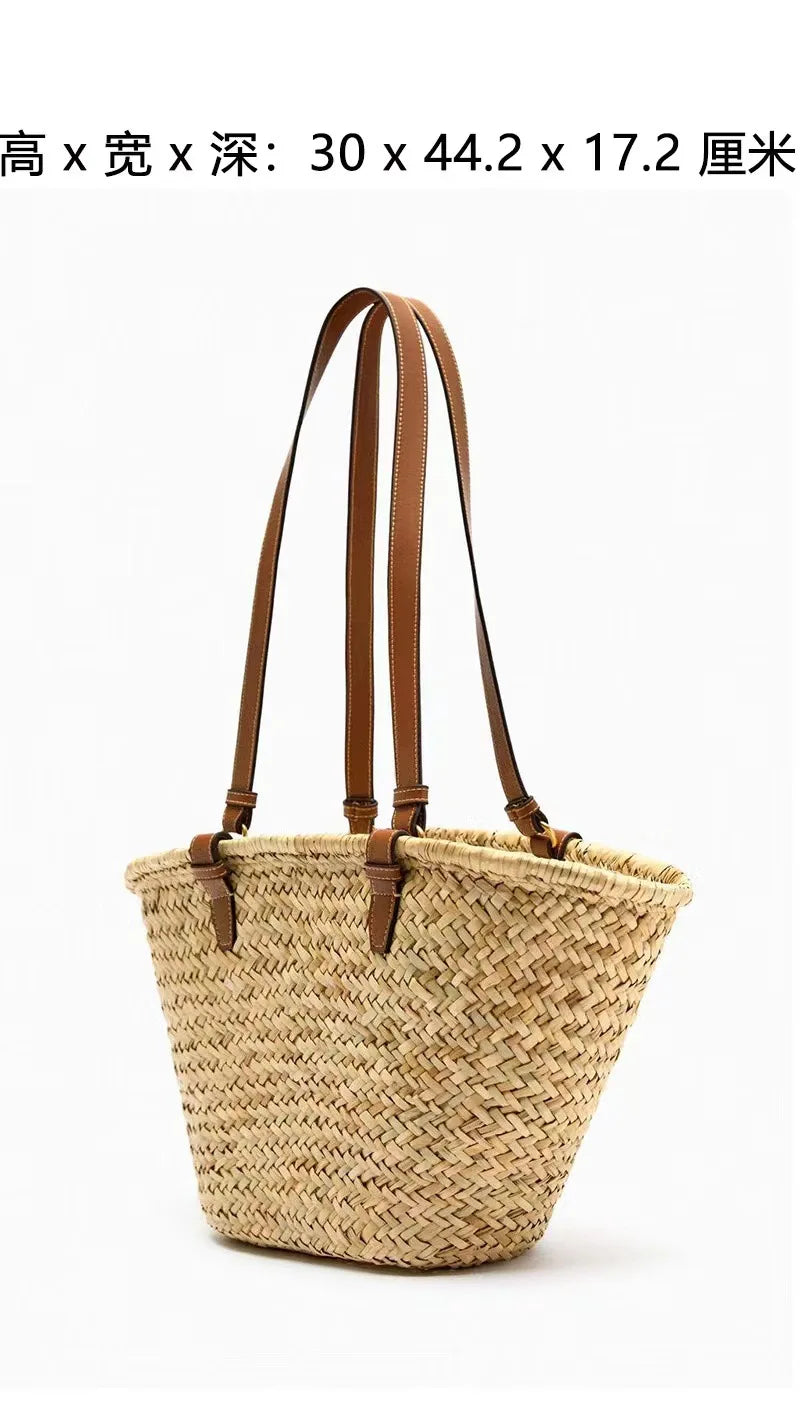 Fashion Large Capacity Straw Basket Bag Handmade Weave Women Shoulder Bags Casual Summer Beach Bag Big Tote Bali Shopper Purses