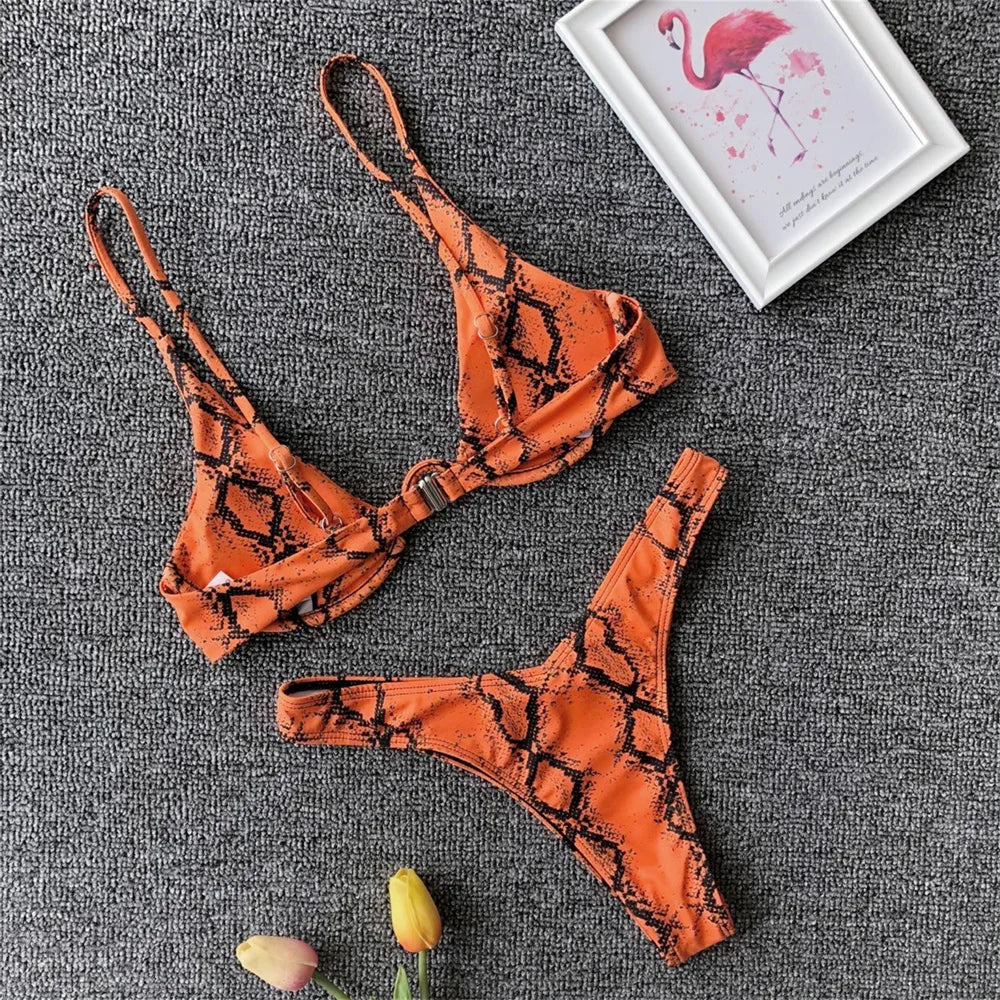 Snake Print Bikini Push Up Sexy Micro Swimsuit Thong Swimwear 2 Piece Beachwear Women Bathing Suit Bikinis Sets Female Swimsuits