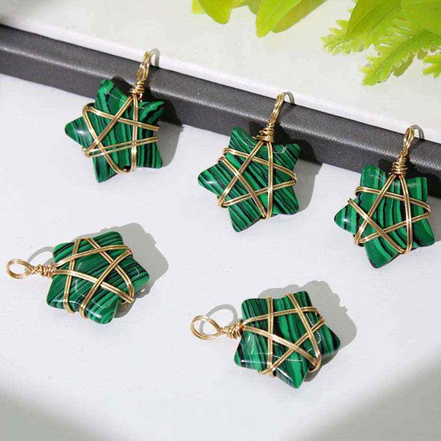 20Pcs Natural Stone Crystal Star Pendant Hand Wired Wrap Gemstone Charm for DIY Necklace Jewelry Making Christmas Gift accessory