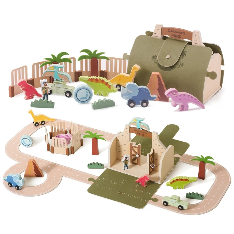 Children Montessori Wooden Toys Dinosaur Car Animal Park Barn Toy Wooden Stacking Game Kid Educational Toy Christmas Gift