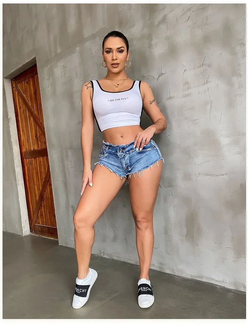 New Summer Fashion Women's Denim Shorts European Style Stretch Ripped Style Wish Explosive Popular Shorts