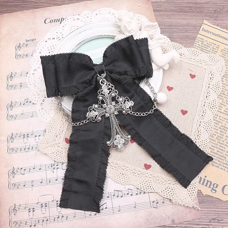 Handmade Beads Hair Clips for Women Rhinestone Cross Chain Bow Hairclips Sweet Cute Rojita Girl Hair Accessories Side Clips