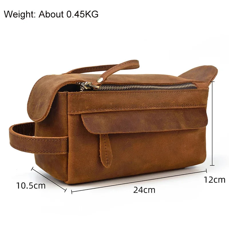Fashion High Quality Small Travel Bag Crazy Horse Leather Travel Wallet Storage Bag Washing Make Up Bag For Travel toiletry