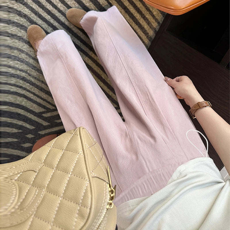 Summer Pregnant Woman Washed Cotton Trousers High Waist Ankle-length Plus Size Maternity Casual Pants Wide Legs Pregnancy Pants