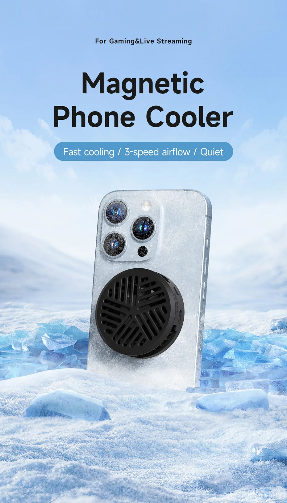Hagibis Magnetic Cell Phone Cooler Universal Cooling Fan Mobile Phone Radiator for iPhone 15 Pro Black Shark Gaming Live Stream