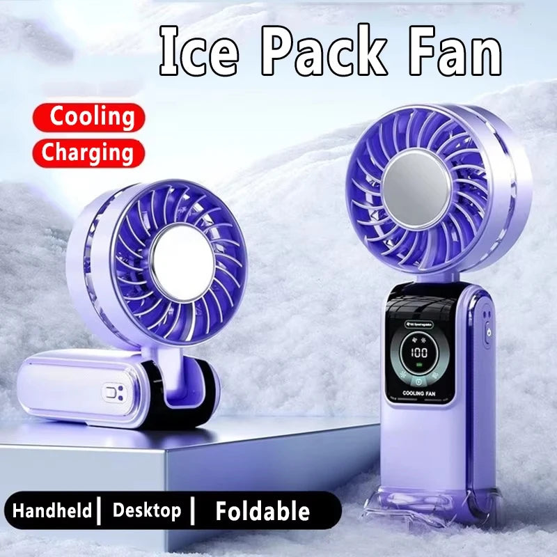 Ice Pack High-speed Fan Refrigeration Handheld Small Powerful Cooling Air Portable Usb Charging Outdoor Large Wind Fan
