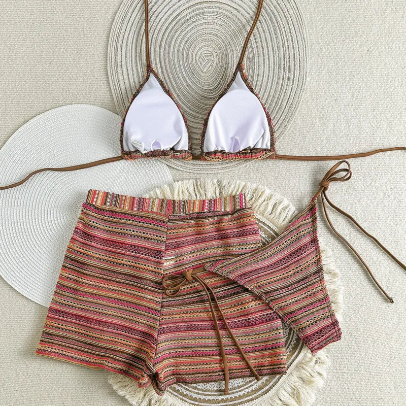 New Sexy Striped Bikinis Female Swimsuits Women 3 Piece Swimwear Beach Swim Wear Bathing Suits Brazilian Bikini Set Pool Bather