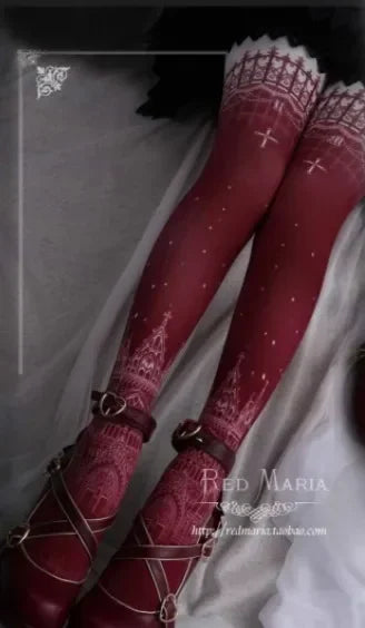 original Lolita Women Stockings Retro Cotton Socks Female Girls Lo Gothic Style Duplex Printing Pantyhose Sweet Tights Leggings