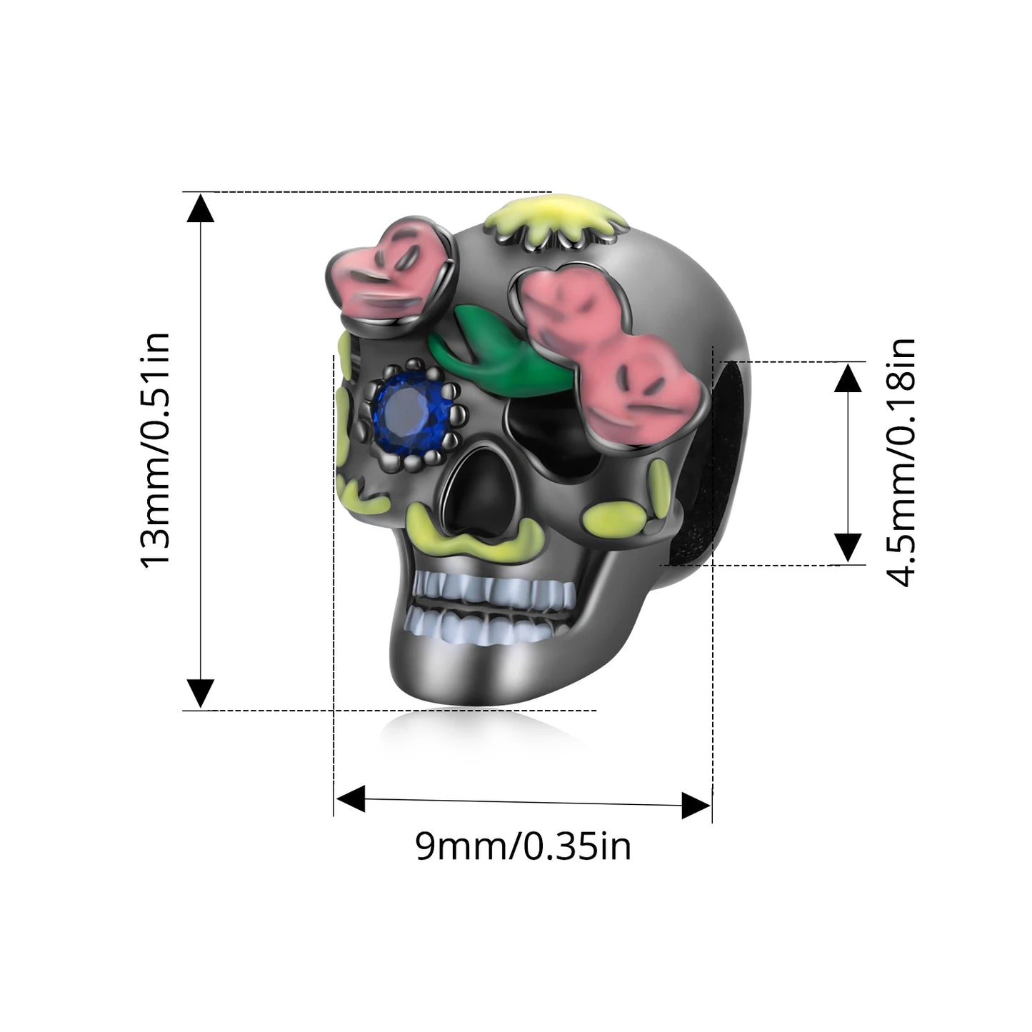 BISAER 925 Sterling Silver Halloween Skull & Pumpkin Charm Bead Pumpkin Cat Magic Crystal Pendant for Women DIY Bracelet Jewelry