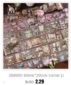 JIANWU 80mm*200cm Road View Series Vintage Travel Flower Landscape Material Collage Washi Tape Creative DIY Journal Stationery