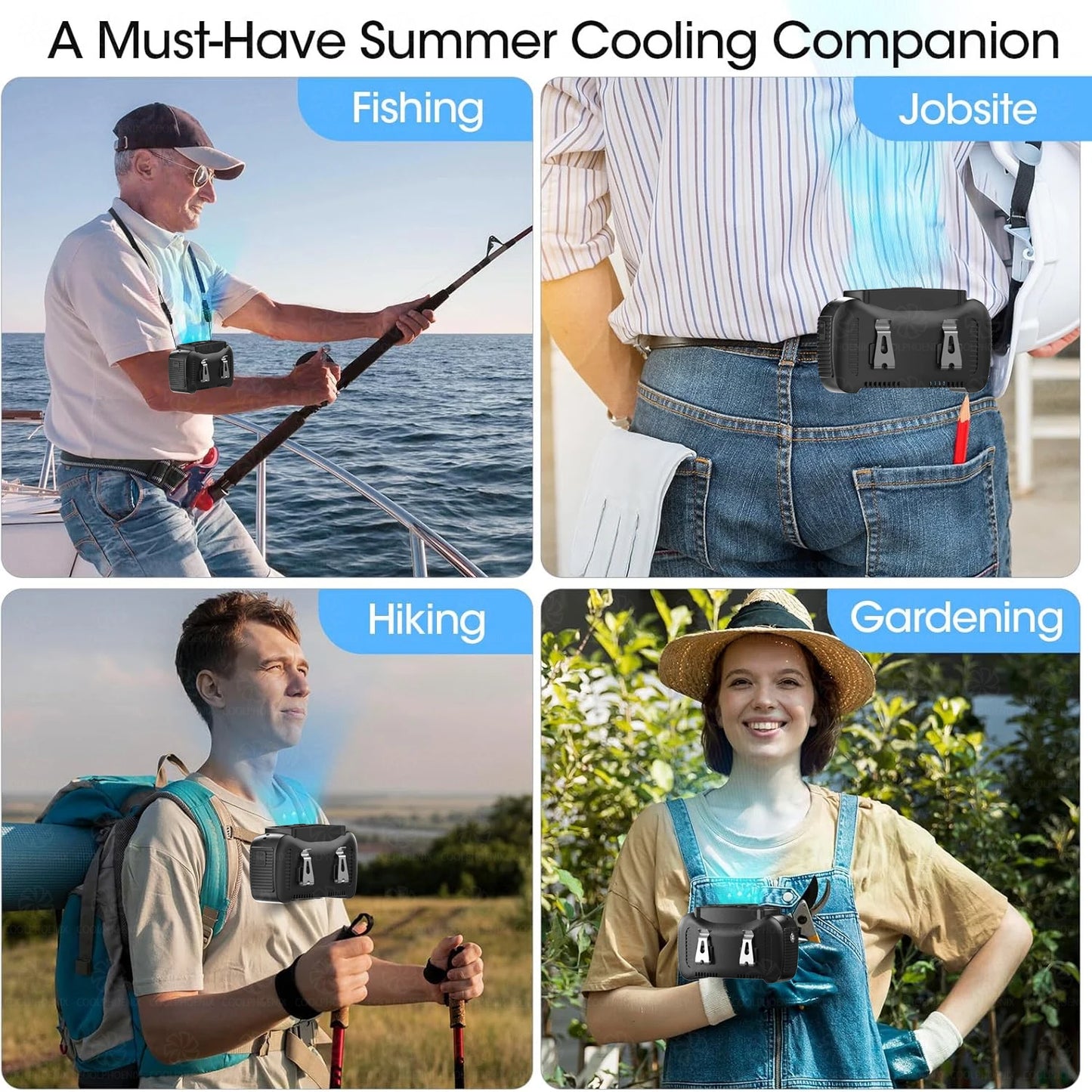 15000mAh Outdoor Portable Hanging Neck Fan Cooling Waist Fan Strong Wind with Power Bank LED Lighting For Outdoor Sports Travel