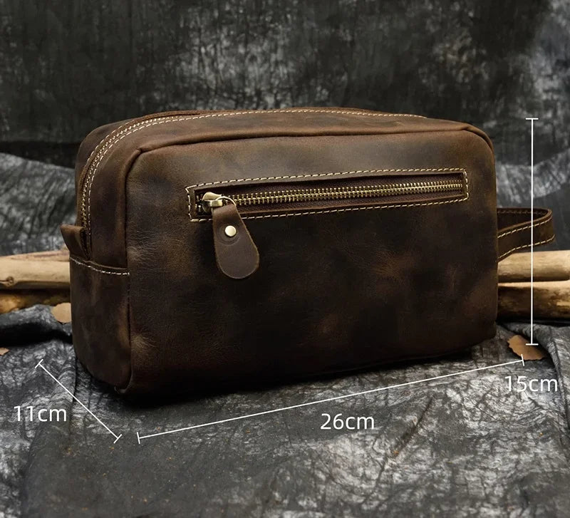 Fashion High Quality Small Travel Bag Crazy Horse Leather Travel Wallet Storage Bag Washing Make Up Bag For Travel toiletry