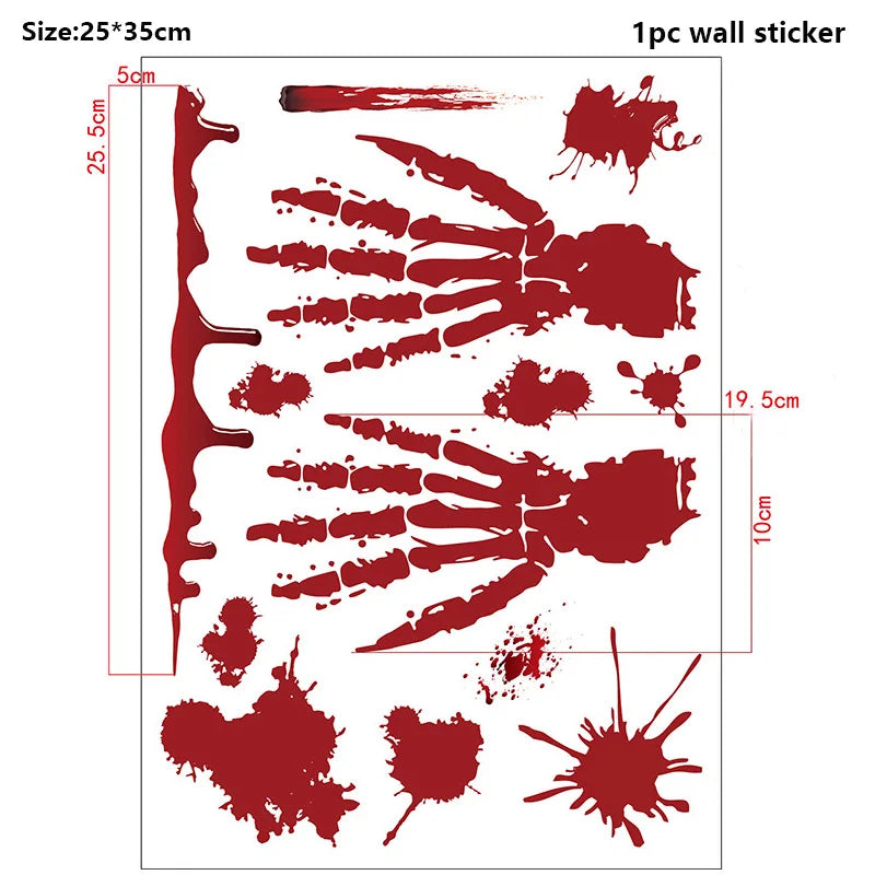 Halloween Window Bathroom Decor Horror Bloodstain Wall Sticker Bloody Handprint and Footprint Wall Decal Haunted House Decor