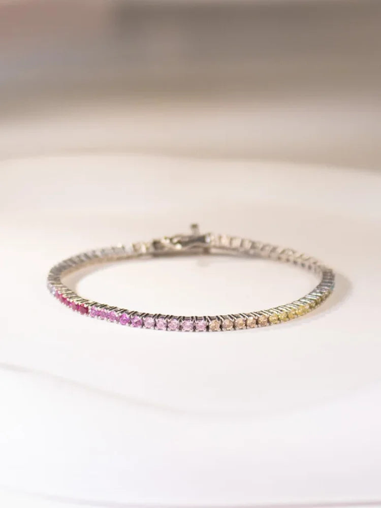 2mm Rainbow Tennis Bracelet Silver 925 Bracelet luxury Bracelets with Exquisite Box 2024 Woman