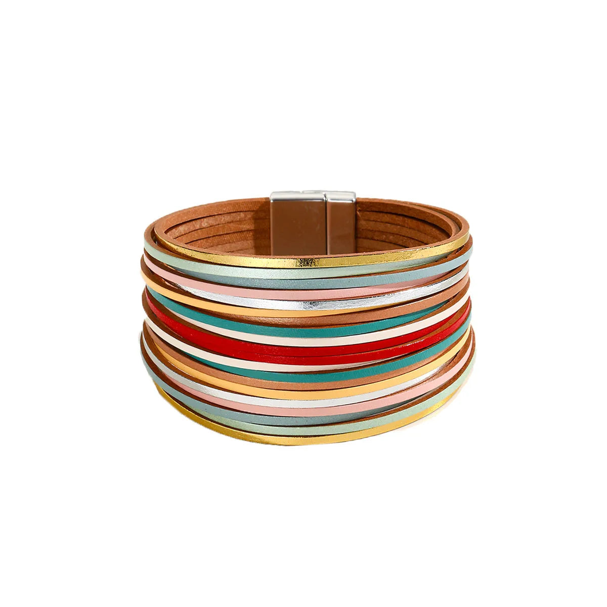 Bohemian Rainbow Leather Multi-layer Magnetic Buckle Bracelet For Women Fashion Vacation Style Jewelry Friends Gifts