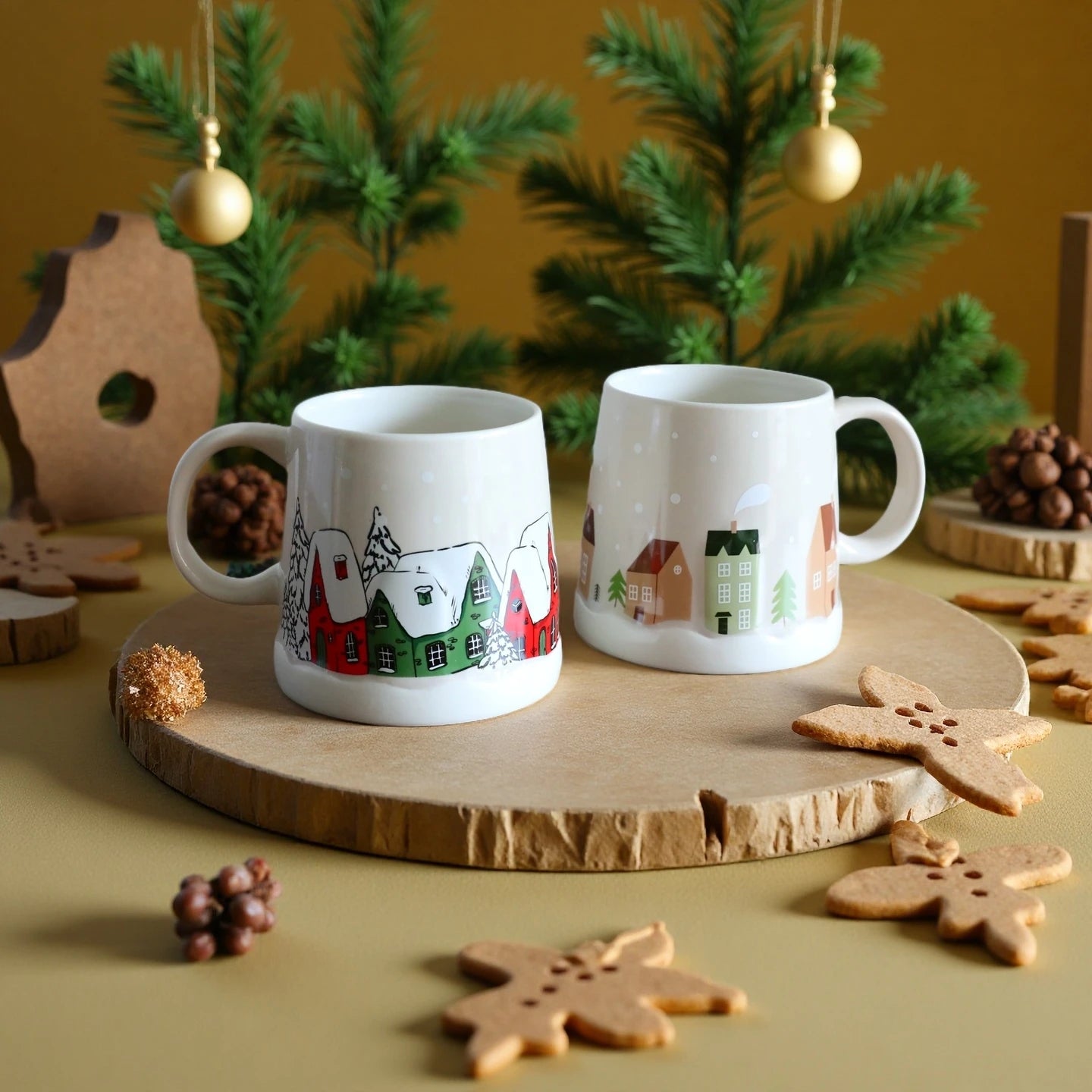 Creative Christmas Gift Idea - 350ML Adorable Ceramic Mug with Coaster Set for Coffee & Tea, High Aesthetic Home Office Cup