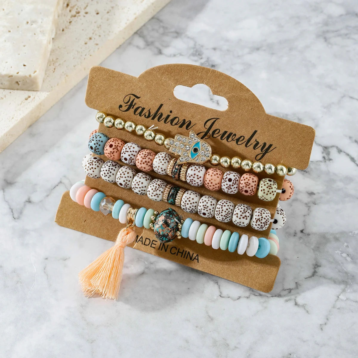 Vintage Bohemia Women Bracelets Set Charm Hand Stone Beads Tassel Pendents Bracelets Pour Les Femmes 4Pcs/Lot