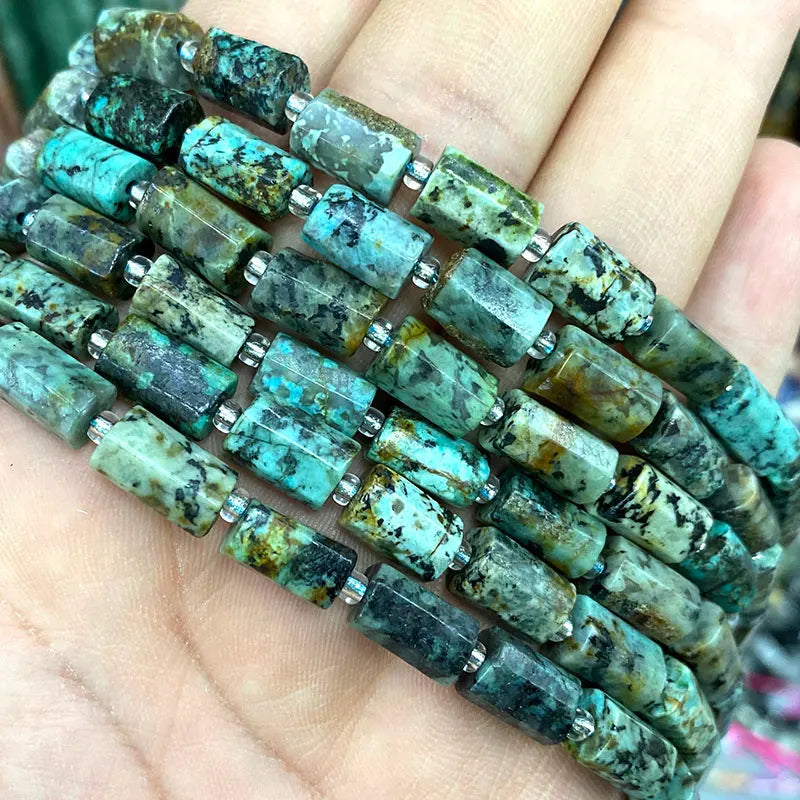 Natural Tourmaline Apatite Emerald Agates Amethysts Jades Cylinder Stone Spacer Beads for Jewelry Making DIY Bracelet 7.5inch