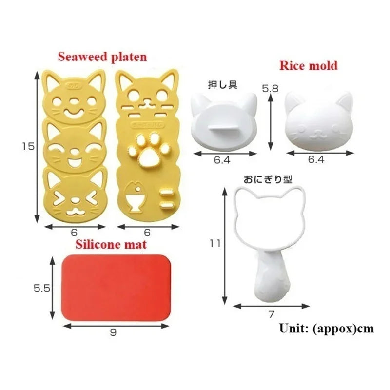 1 Set Lovely  Smile Cat Sushi Rice Mold Decor Cutter Sandwich Creative DIY Tool Rice Ball Christmas Tree Halloween Pumpkin Molds
