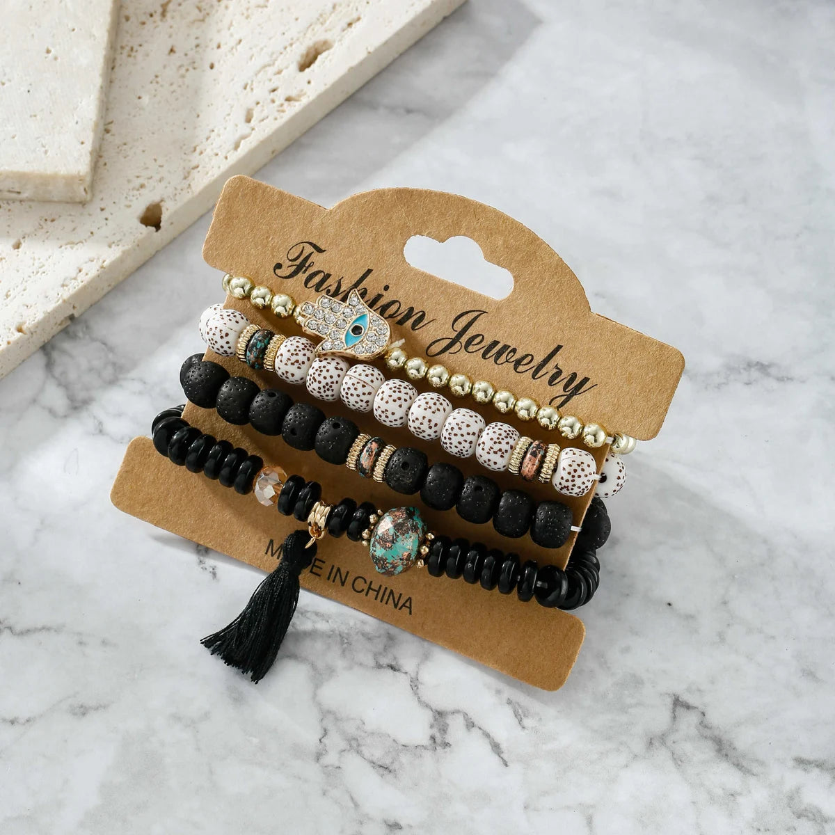 Vintage Bohemia Women Bracelets Set Charm Hand Stone Beads Tassel Pendents Bracelets Pour Les Femmes 4Pcs/Lot