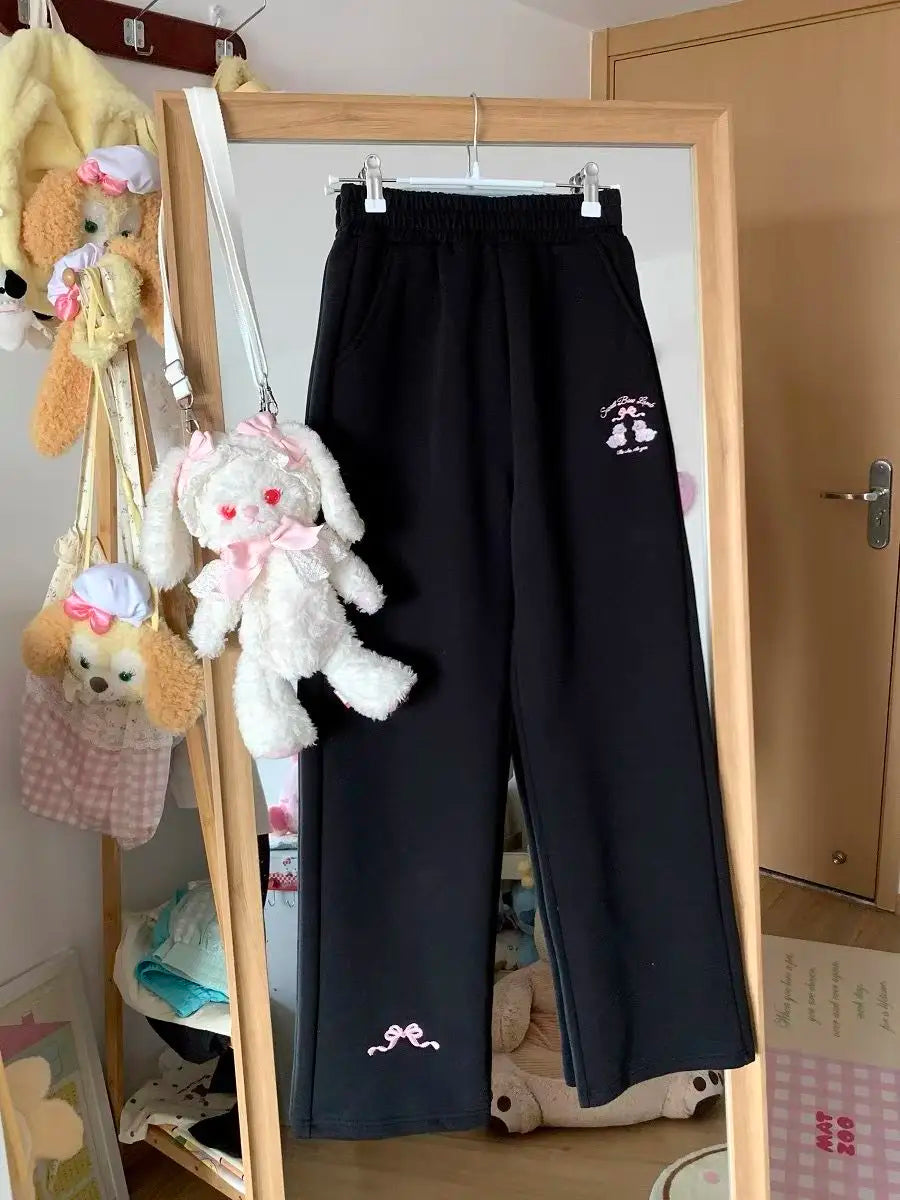 Sweet Girl Cute Straight Pants Spring New Casual All Match Sports Sweatpants Elastic Waist Cartoon Y2k Aesthetic Women Pants