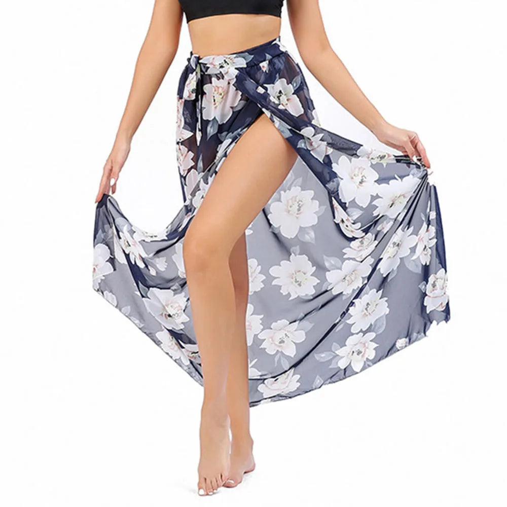 Women Long  Print Sarongs Swimsuit Coverups Beach Bikini Wrap Sheer Long Skirt Chiffon Scarf Cover Ups for Swimwear