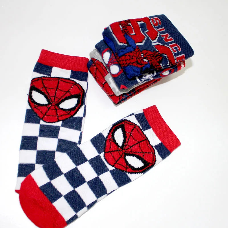 5 Pairs Spiderman Children's Socks Kawaii Soft Marvel Kids Boys Socks MiddleTube Cartoon Baby Socks Christmas Gift 2-9 Years Old