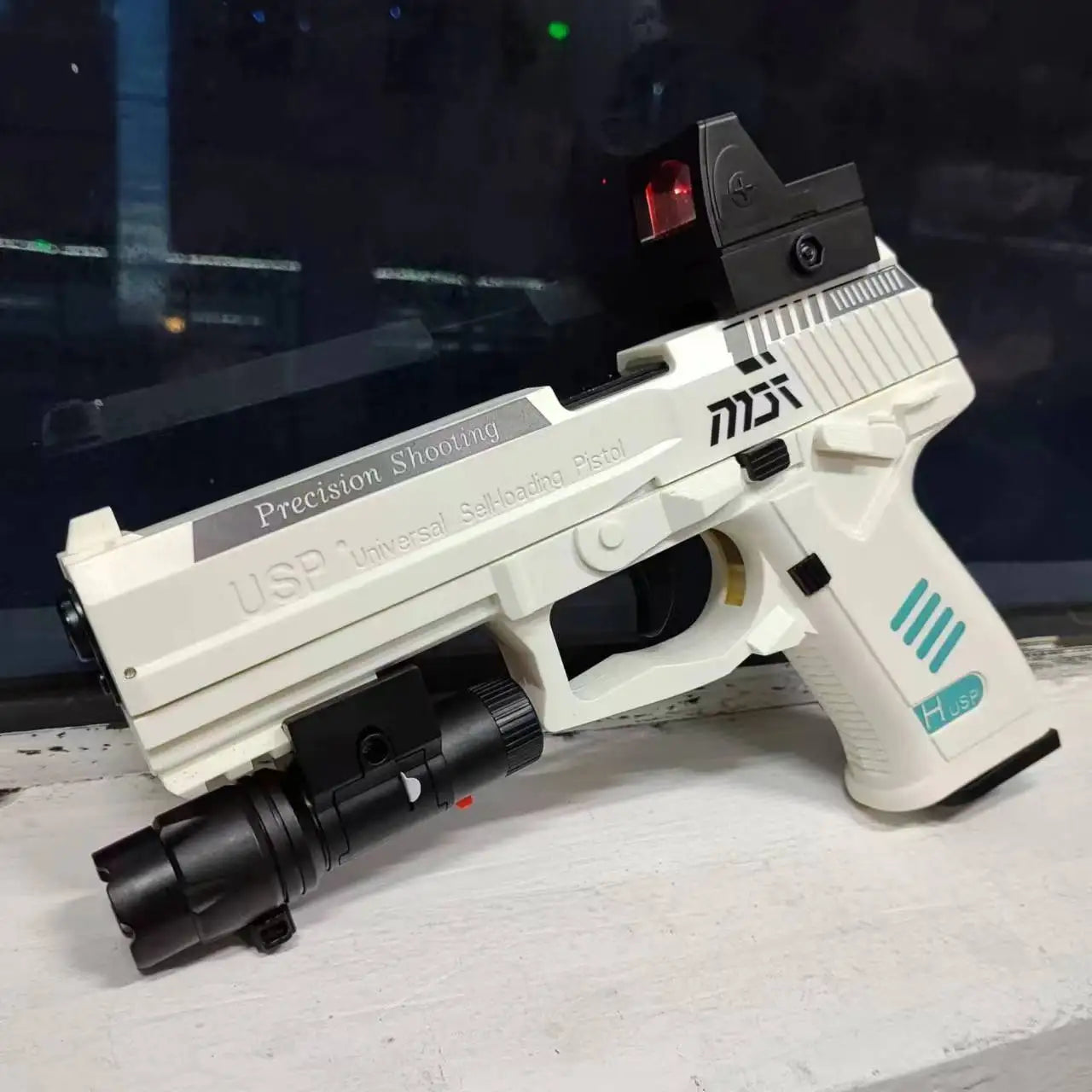 USP Toy Gun Continuous Fire With Laser Throwing Shell Empty Hanging Pistol Outdoor Game Launcher Christmas Gift for Boys