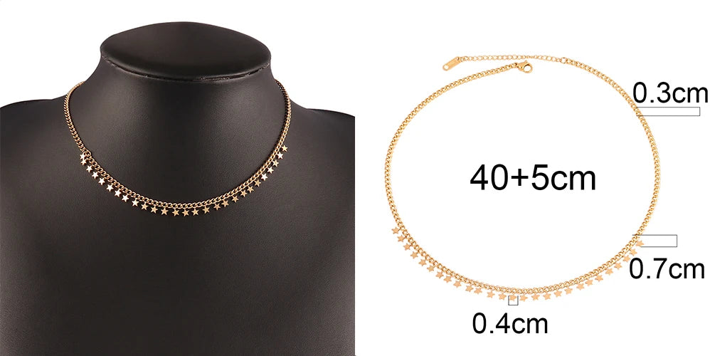 Trendy Stainless Steel Necklace For Women Gold Silver Color Round Geometric Pendant Necklace Choker Snake Chain Necklace Jewelry