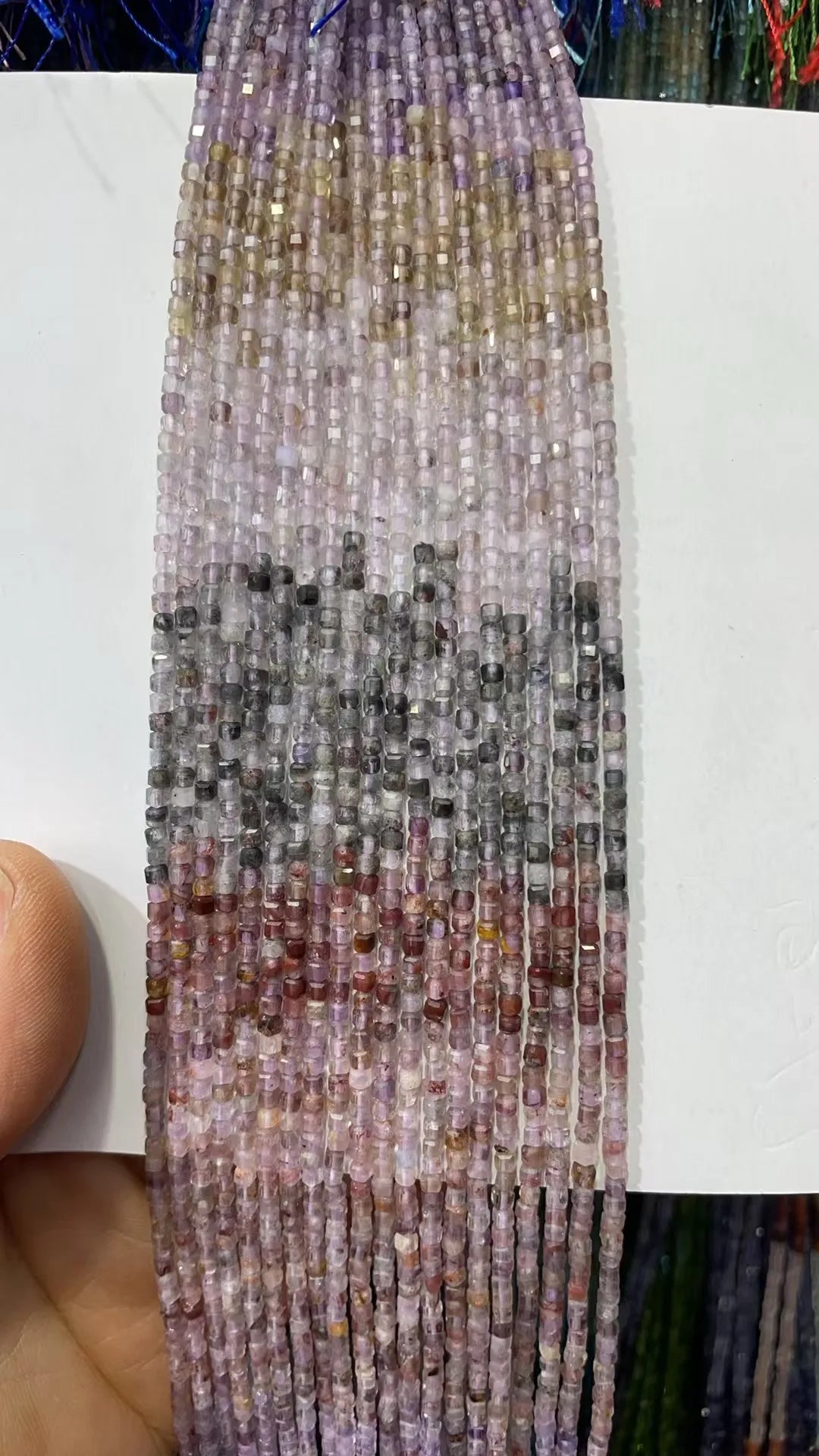 Natural Rainbow Tourmaline Cube Faceted 2.5X2.5mm Length38.5cm