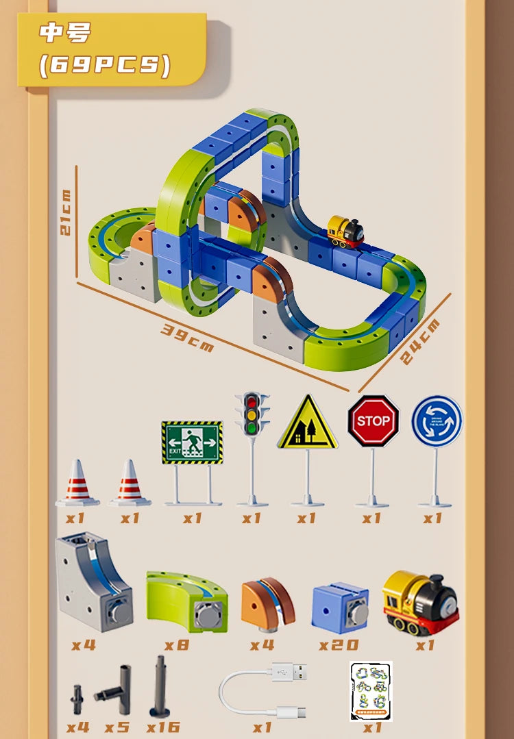 Magnetic Car STEM Racing Car Railtrack Set 2025 - Montessori Motorized Train & Gravity Maze Toy, Christmas Gift for Kids