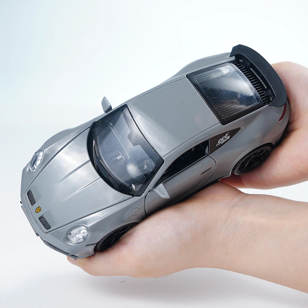1:22 Scale High-Grade Gray 911 Alloy Die-Cast Pull-Back Car Model Toy Car Collectible Decoration Ornament Boys' Birthday Christmas Gift