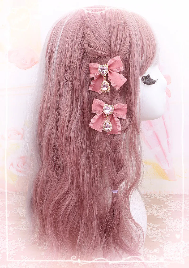 Small Hairpin Water Drop Heart Shape Rhinestone Pendant Wooden Ear Hairclips Headdress Sweet Side Clip Hair Accessories Jewelry