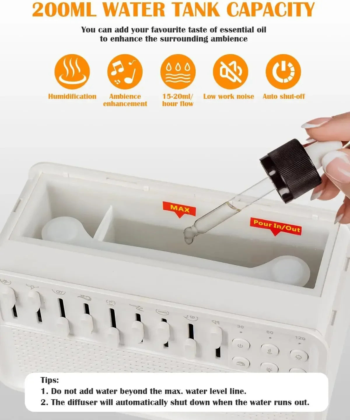 NEW White Noise Machine Diffuser Air Aroma Diffuser Humidifier With 8 White Noise Adjustable, Night Light, Bluetooth Speaker