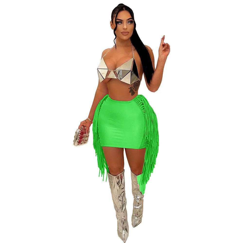Sexy Wrap Women Mini Skirts Solid Bodycon Streetwear Skirts 2022 Summer Chic Hollow Out Tassel Y2K Style Bottom Outfits