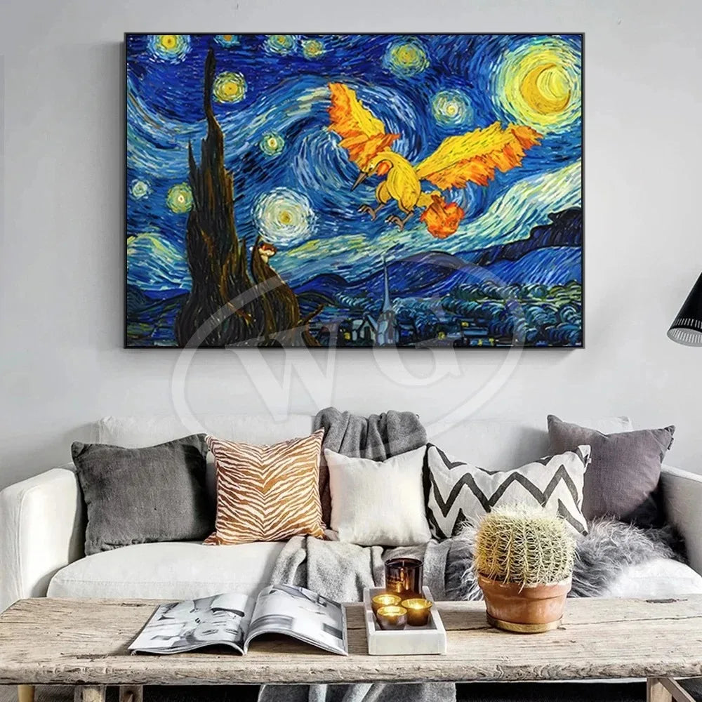 Van Gogh Museum Pocket Monster Anime Character Pikachu Canvas Painting Poster Living Room Bedroom Decoration Christmas Gift